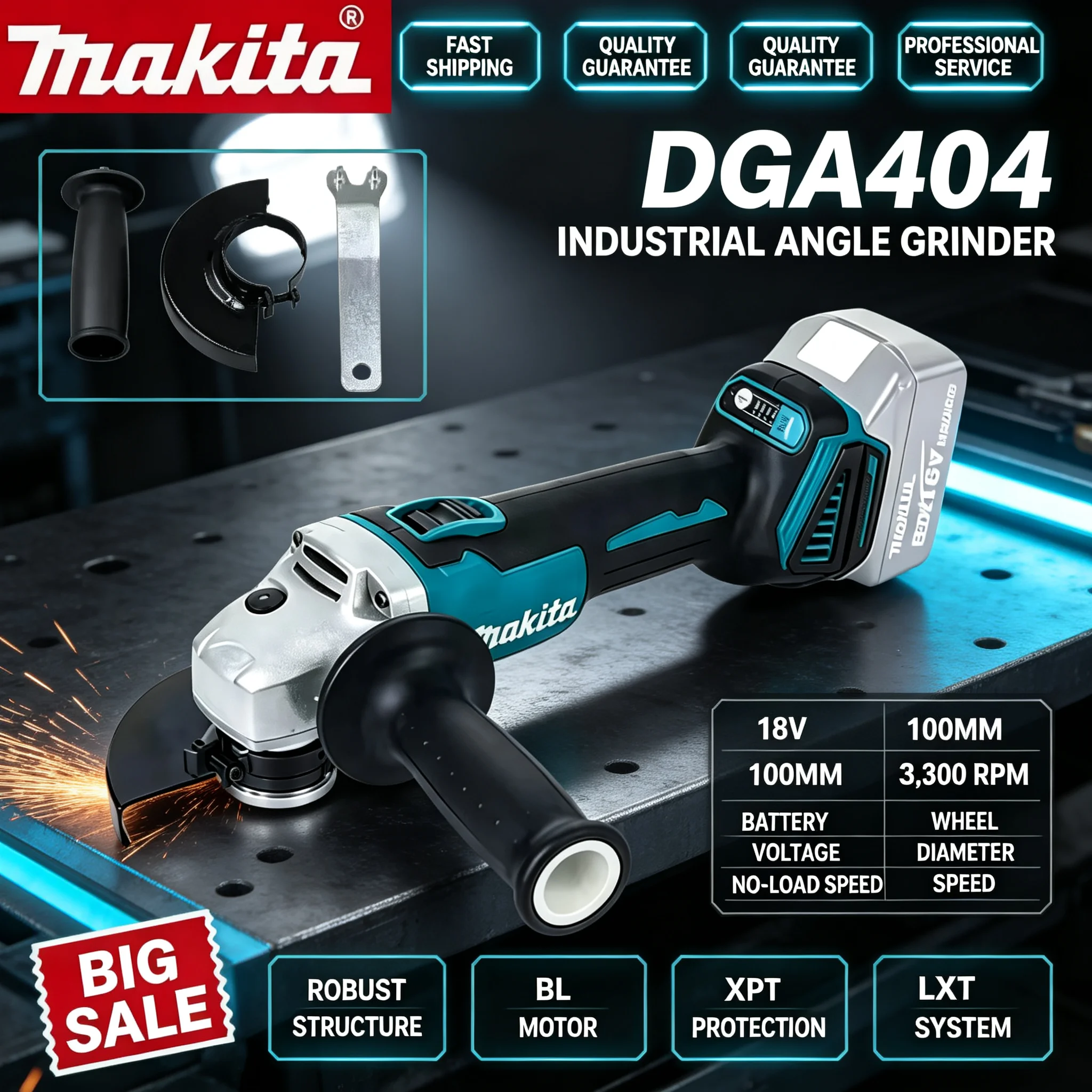 Brushless Angle Grinder Battery Powered - Meuleuse d'angle sans balais rechargeable Makita