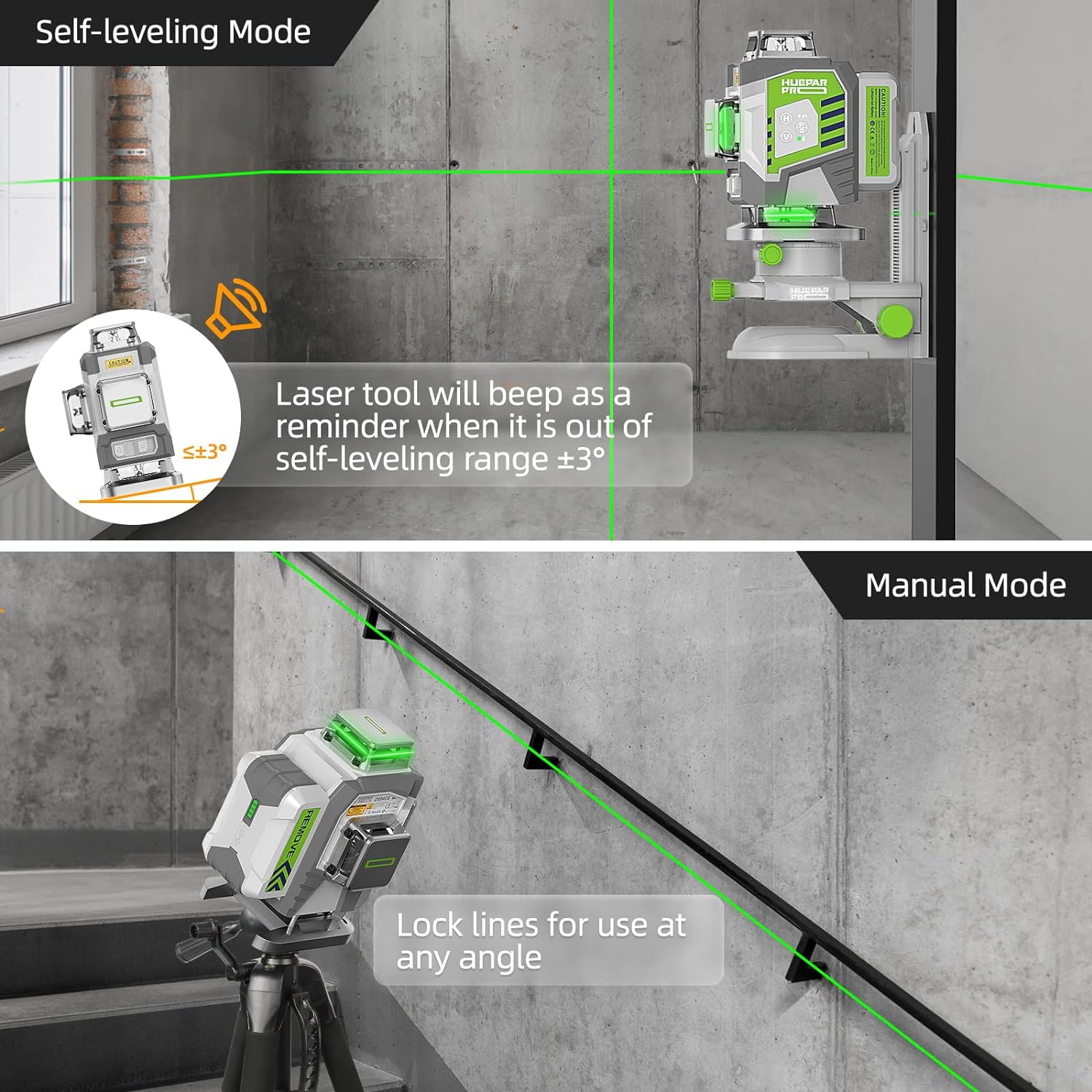 Huepar-Niveau laser vert 4D cr - Laser Level 16 Lines 4D Green avis et prix